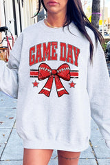 UL180-E3062 Red Game Day Football Bow Graphic Sweatshirt $20