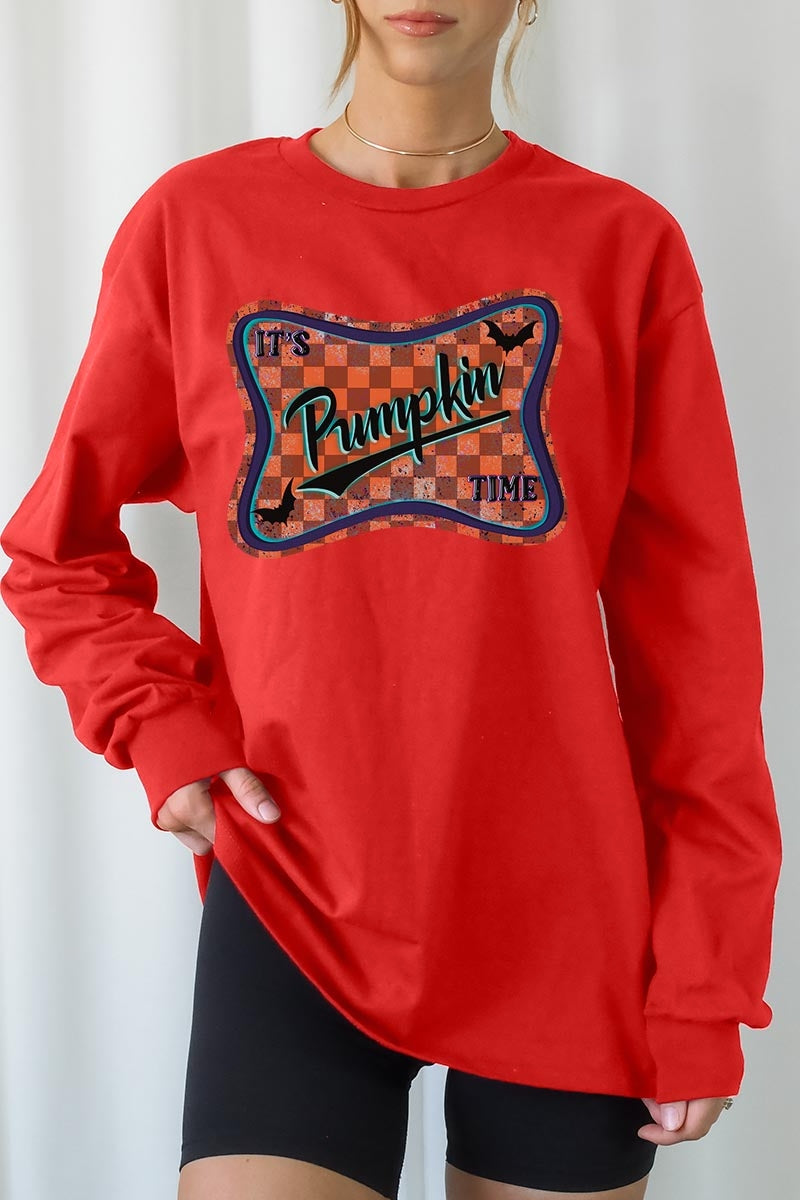 UL240-E3144 Itu2019s pumpkin time Graphic Long Sleeve Tee $13.75