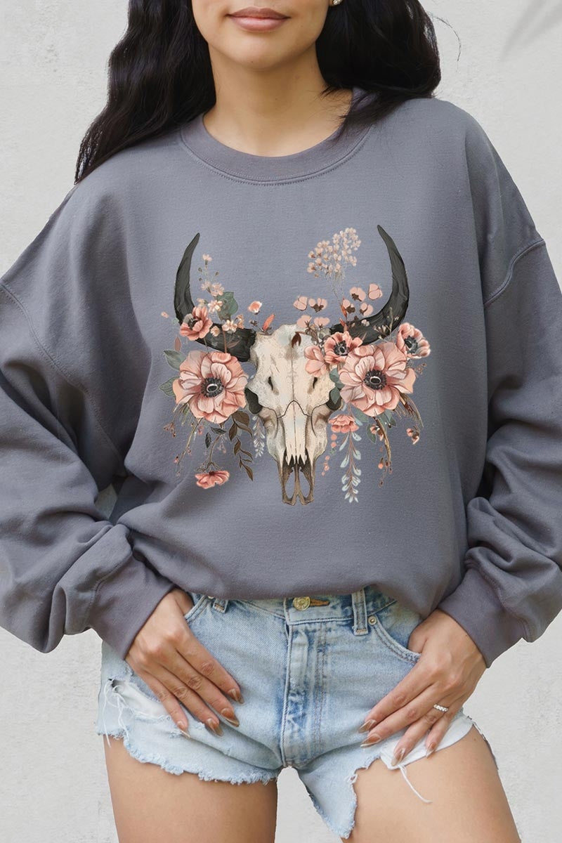UL180-E3113 Western Skull Floral Graphic Sweatshirt $20