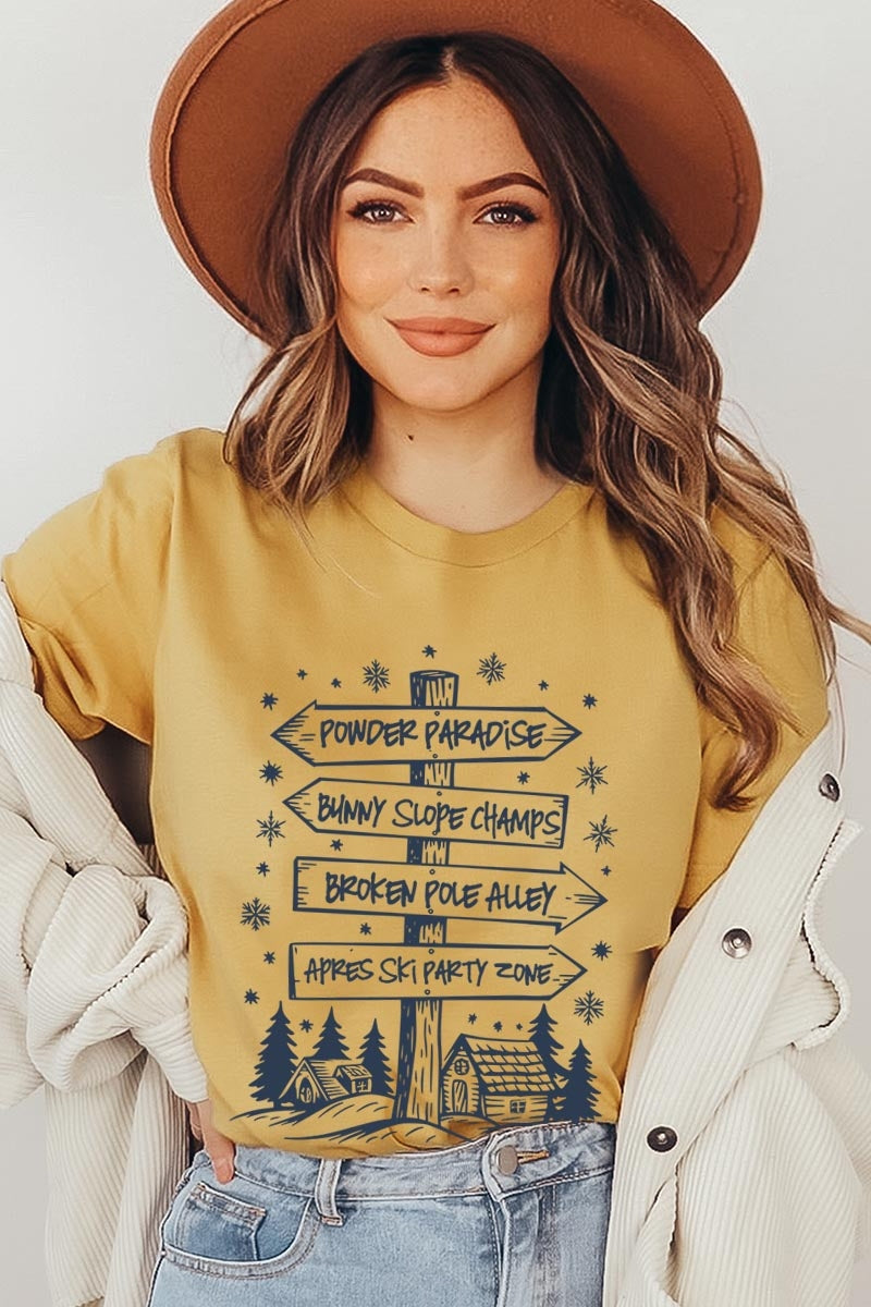 US3001P-E3189 Ski Lodge Signs Graphic Plus Tee $16