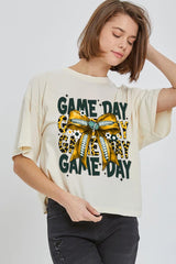 CTS-E3090 Yellow Football Game Day Bow Relaxed Crop Top $11