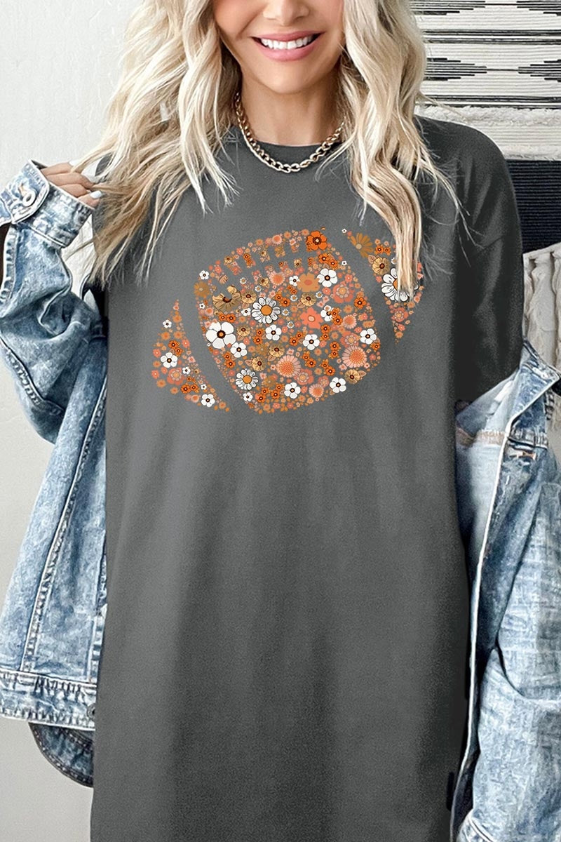 5000-E3133 Floral Football Graphic Heavy Cotton Tee $9