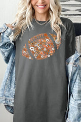 5000P-E3133 Floral Football Graphic Plus Heavy Cotton Tee $12.75
