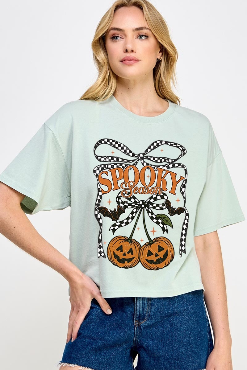 CTS-E3085 Pumpkin Cherries Graphic Relaxed Crop Top $11