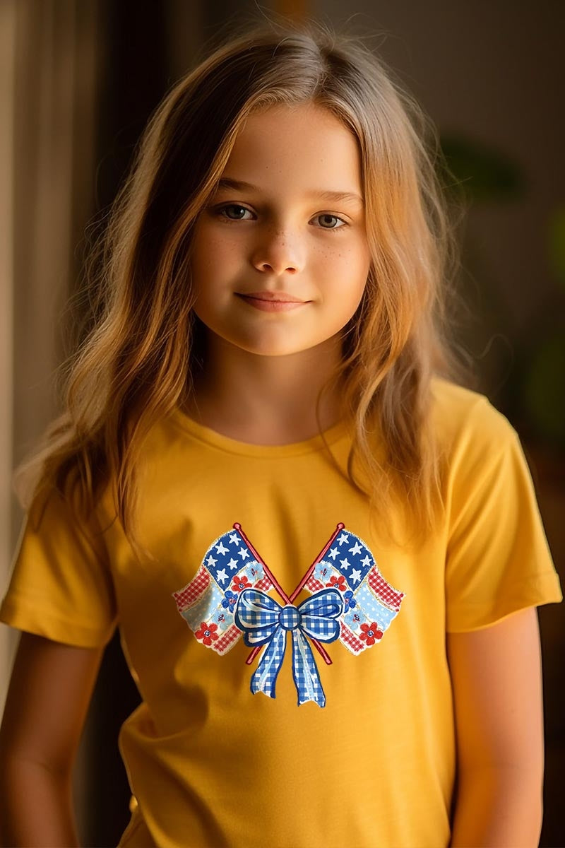 US3001Y-E3482Z Patriotic Bow Flags Kids Graphic Tee $11