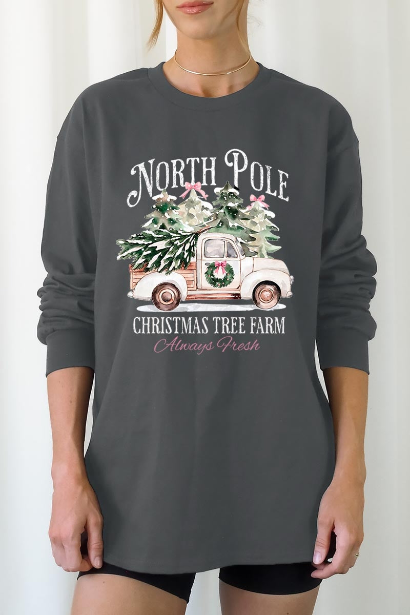 UL240-E3174 North Pole Christmas Graphic Long Sleeve Tee $13.75