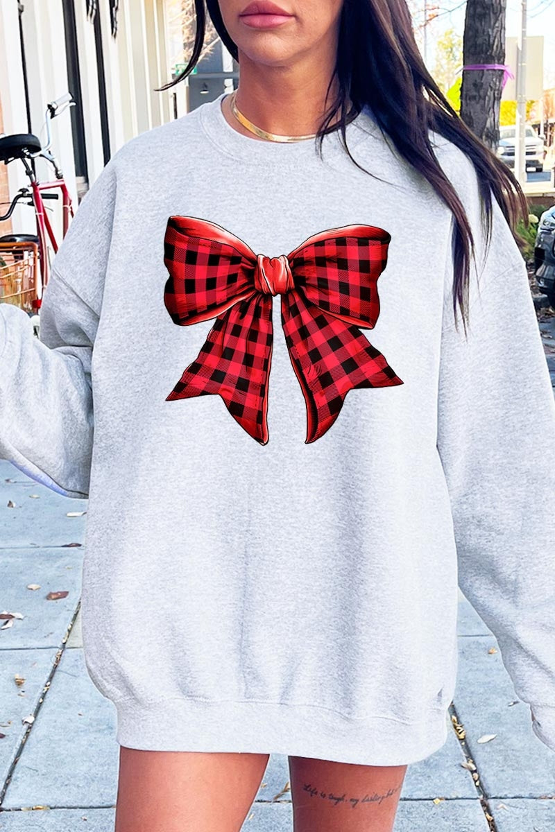 UL180-E3198 Red Buffalo Plaid Bow Graphic Sweatshirt $20