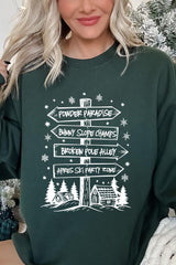 UL180P-E3189 Ski Lodge Signs Graphic Plus Sweatshirt $25