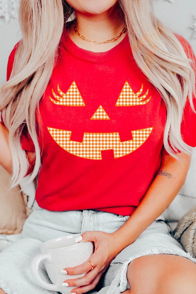 US3001-E3148 Cute Pumpkin Halloween Graphic Tee $12.5