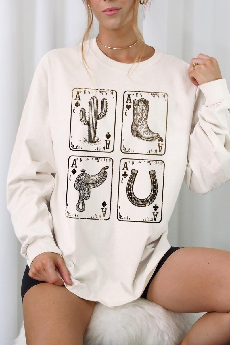 UL240-E3094 Western Cowgirl Card Graphic Long Sleeve Tee $13.75