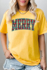 5000P-E3210 Classic Plaid Merry Graphic Plus Heavy Cotton Tee $12.75