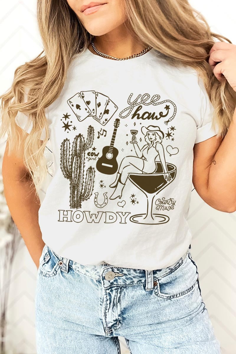 US3001-E3097 Cowgirl Country Music Graphic Tee $12.5