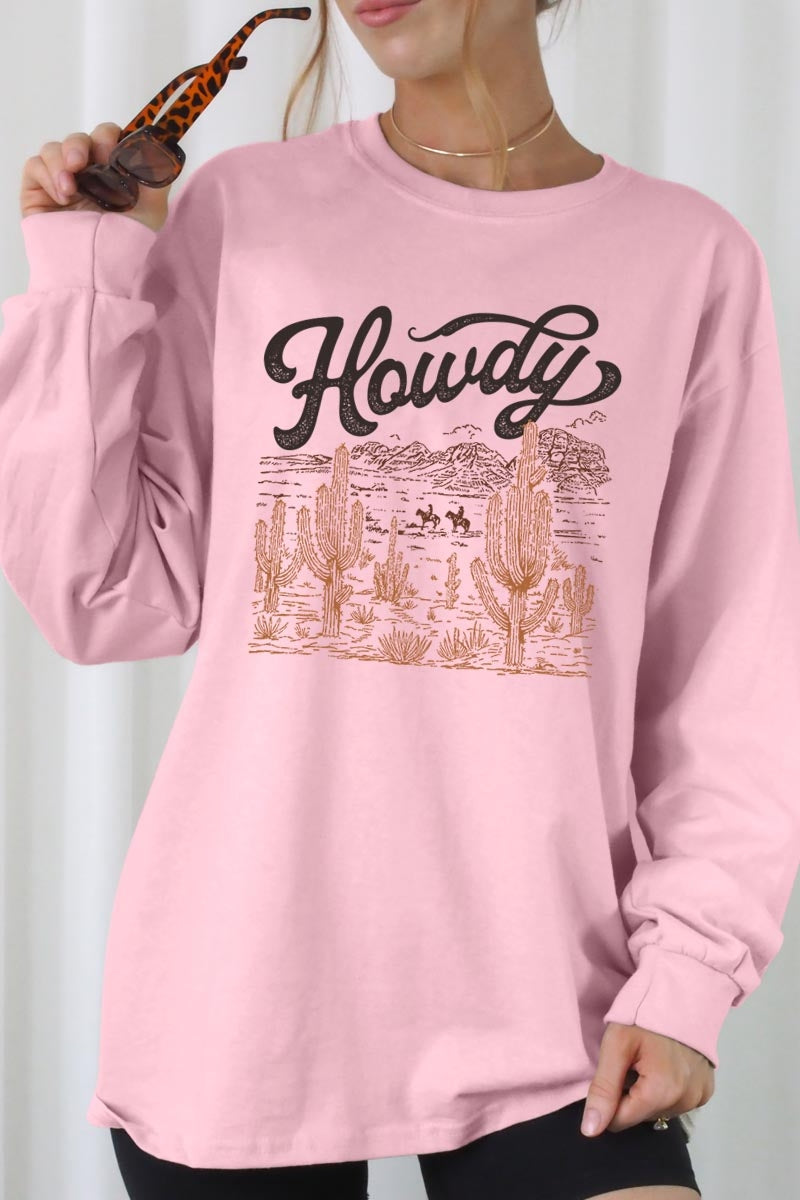 UL240P-E3095 Howdy Desert Western Graphic Plus Long Sleeve Tee $17