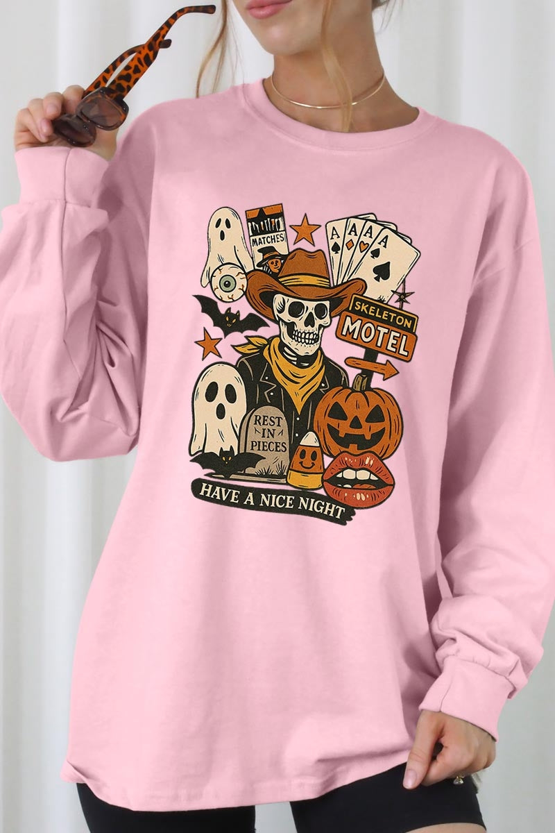 UL240P-E3107 Spooky Skeleton Graphic Plus Long Sleeve Tee $17