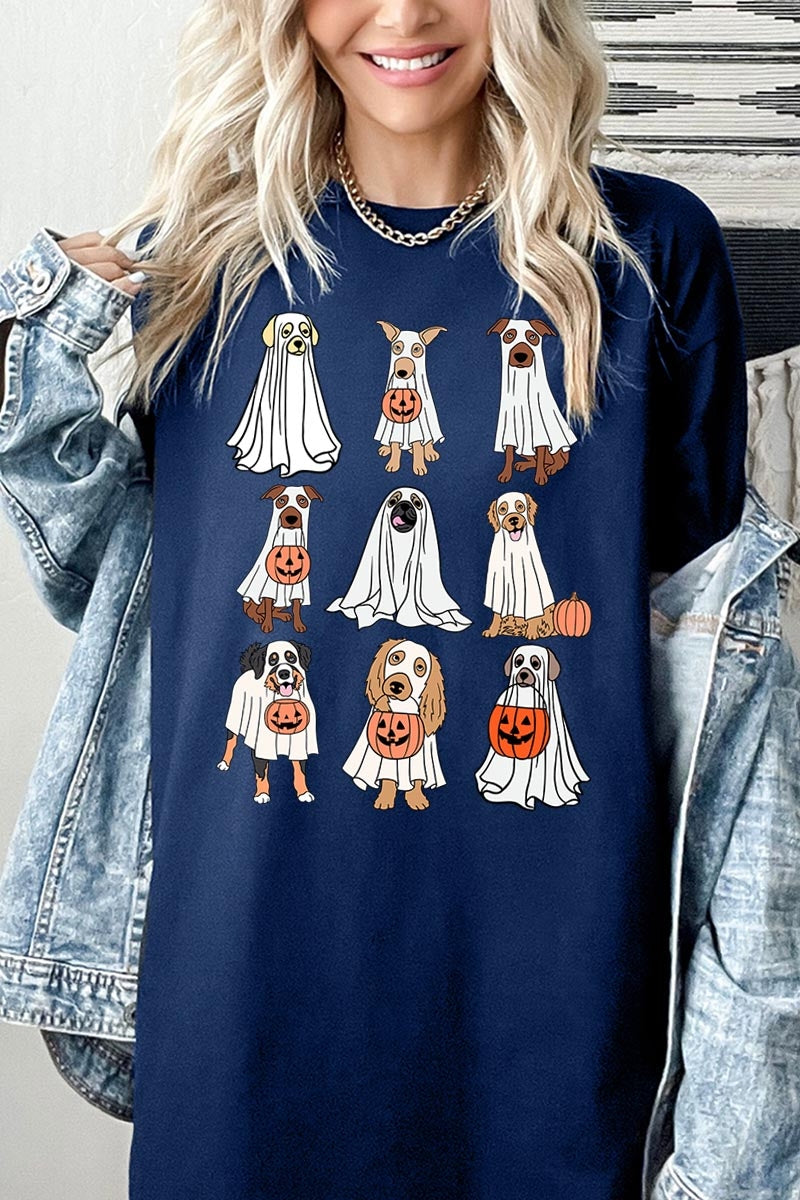 5000P-E3106 Halloween Ghost Dog Graphic Plus Heavy Cotton Tee $12.75