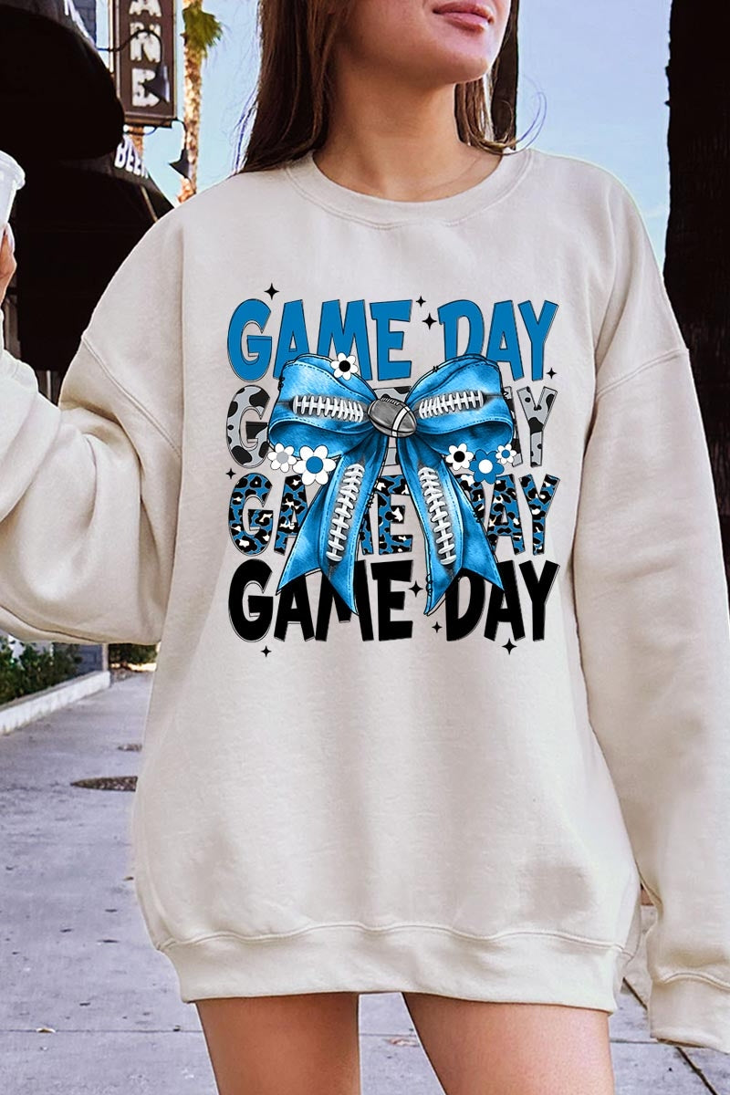UL180P-E3089 Blue Silver Football Game Day Bow Plus Sweatshirt $25