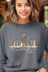 UL180P-E3183 Nativity Gift Graphic Plus Sweatshirt $25