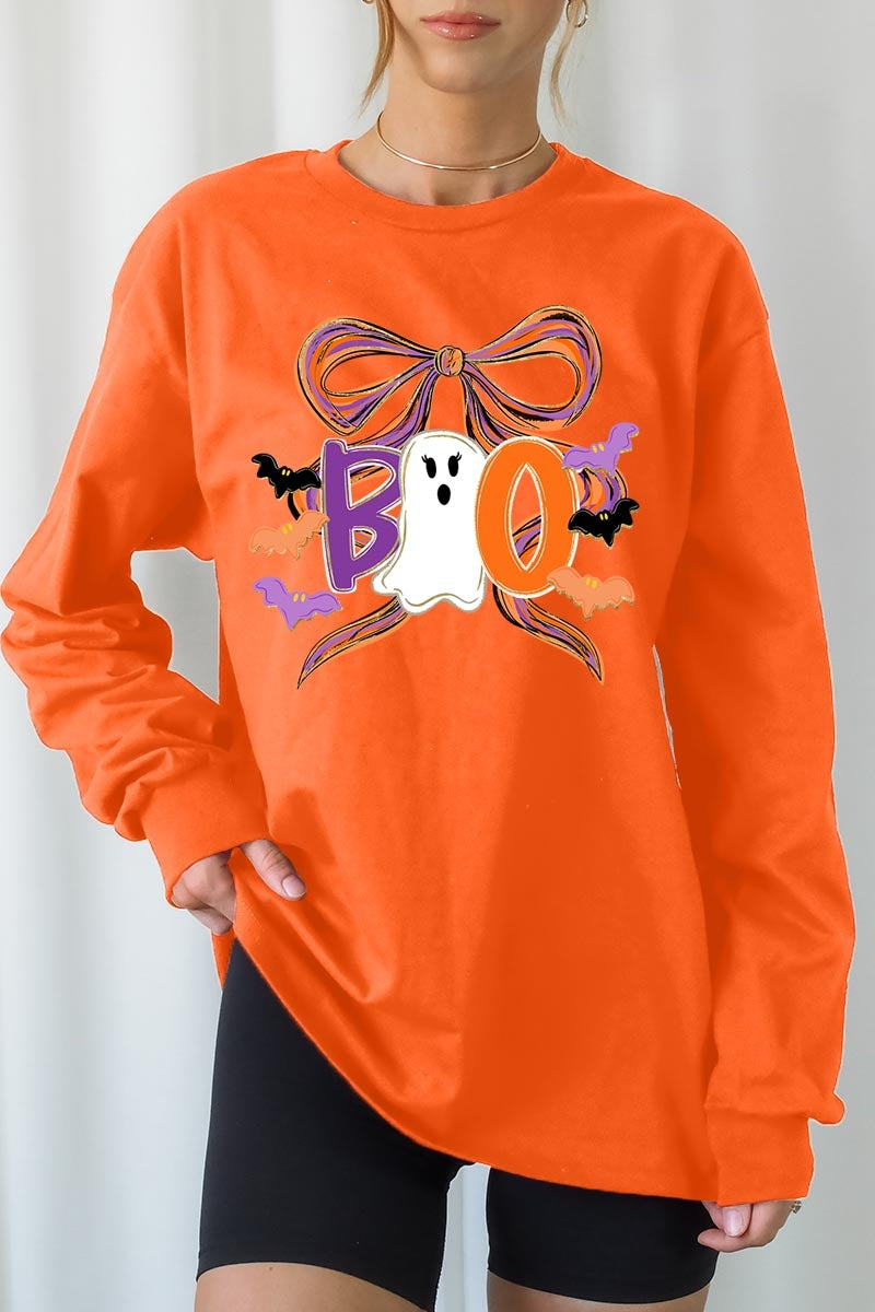 UL240P-E3120 Boo Brushstroke Bow Graphic Plus Long Sleeve Tee $17