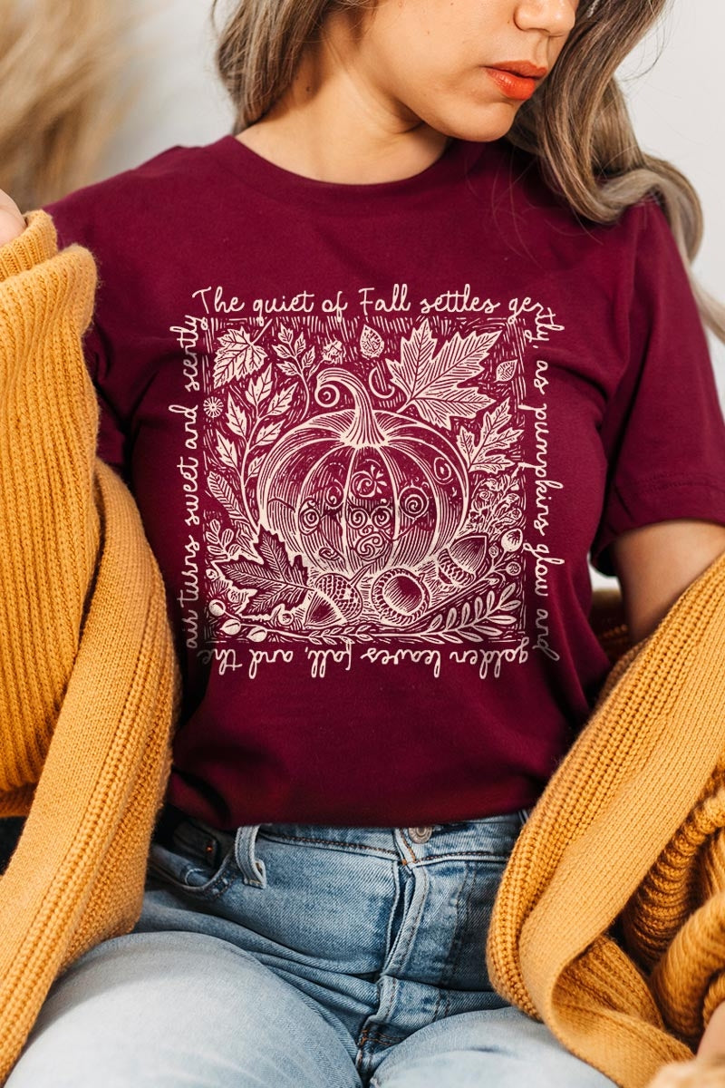 US3001-E3112 Fall Pumpkin Botanical Graphic Tee $12.5