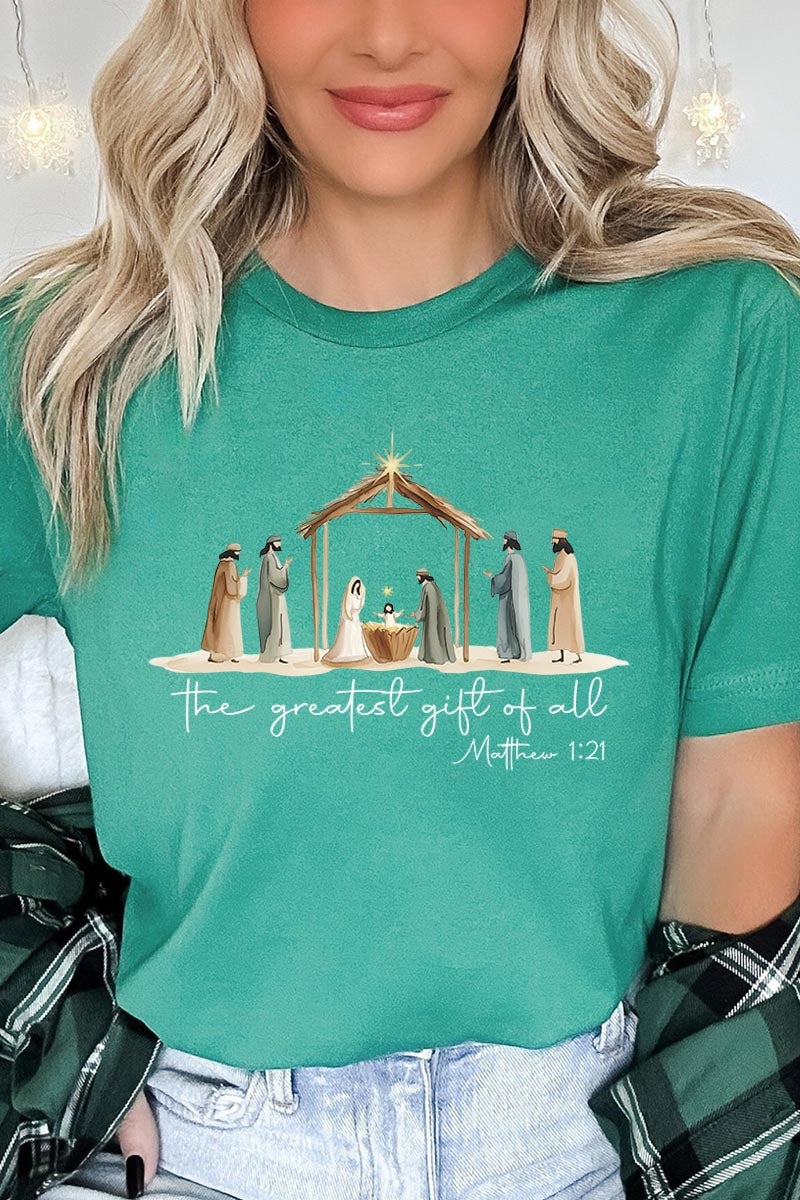 US3001P-E3183 Nativity Gift Graphic Plus Tee $16