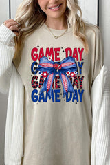 5000P-E3087 Red Blue Football Bow Plus Heavy Cotton Tee $12.75