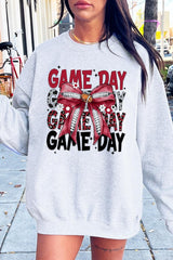 UL180-E3093 Red Silver Football Game Day Bow Sweatshirt $20