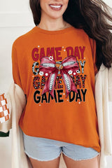 5000-E3093 Red Silver Football Game Day Bow Heavy Cotton Tee $9