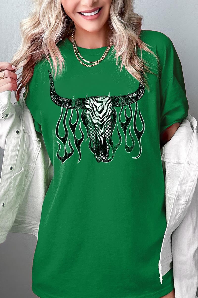 5000P-E3176 Western Bullskull Graphic Plus Heavy Cotton Tee $12.75
