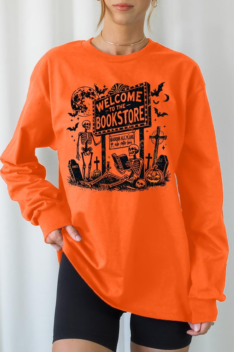 UL240-E3122 Bookstore Halloween Graphic Long Sleeve Tee $13.75