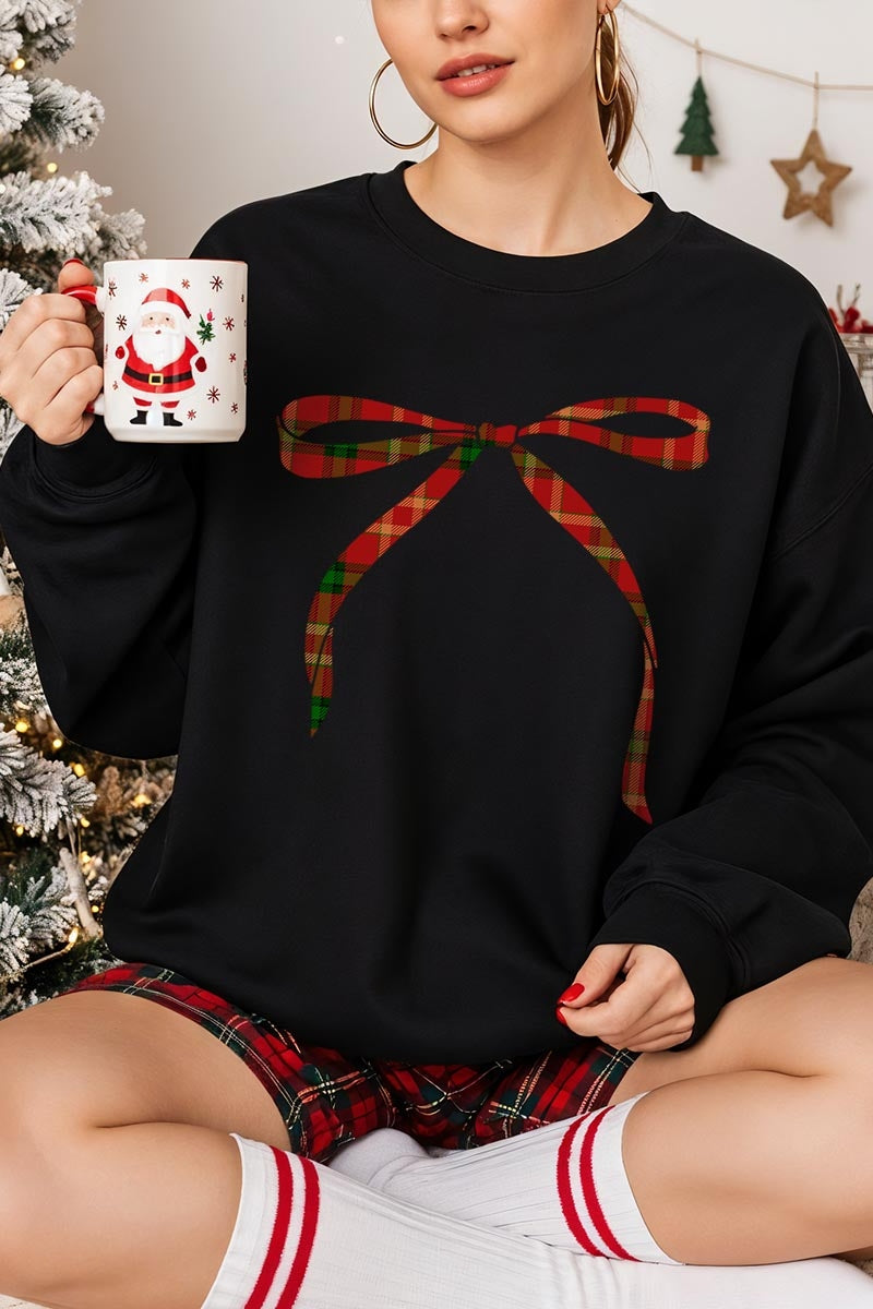 UL180-E3211 Red Bow Christmas Graphic Sweatshirt $20