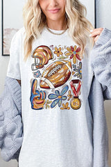 5000P-E3072 Retro Floral Football Graphic Plus Heavy Cotton Tee $12.75