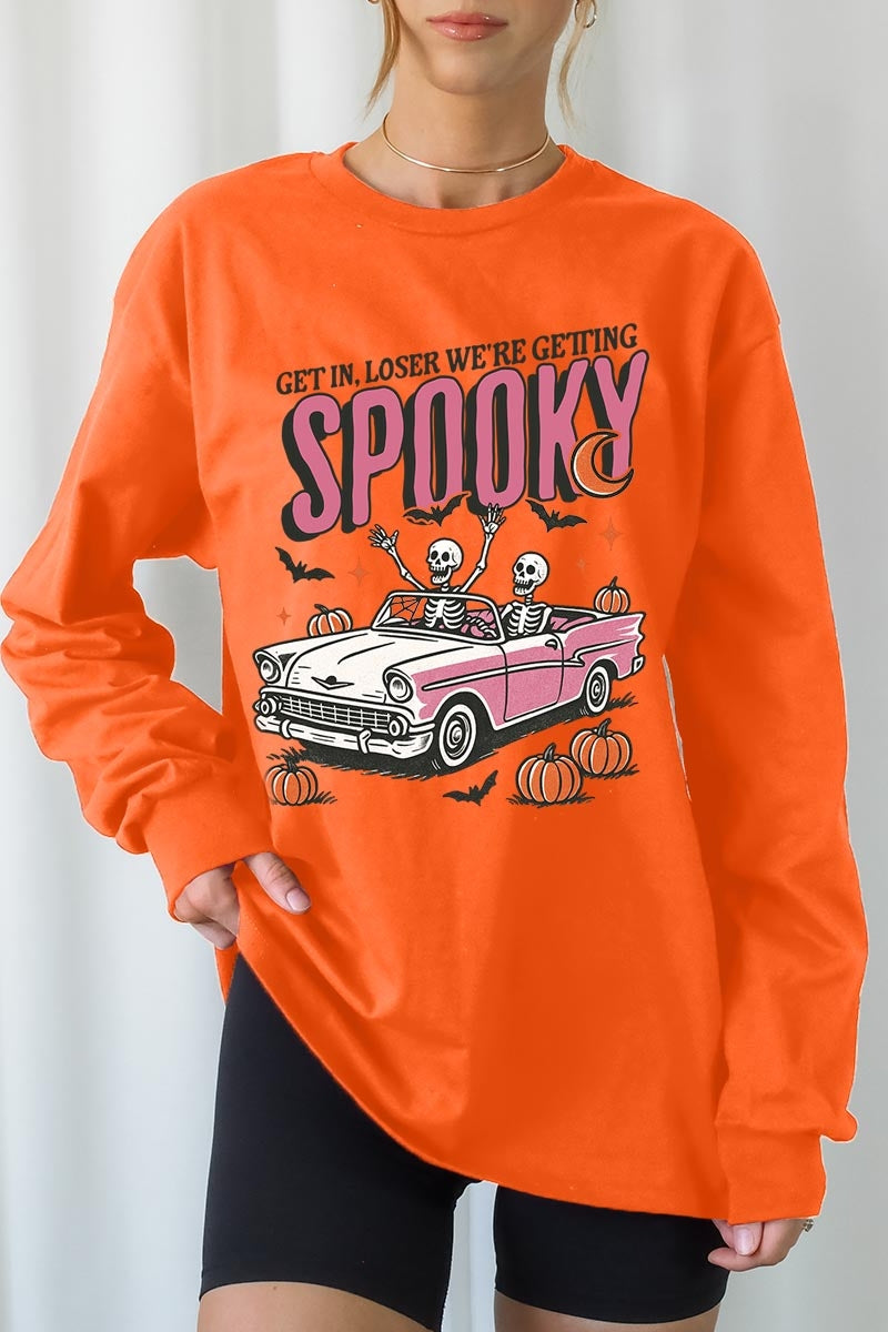 UL240P-E3142 Spooky Skeleton Graphic Plus Long Sleeve Tee $17