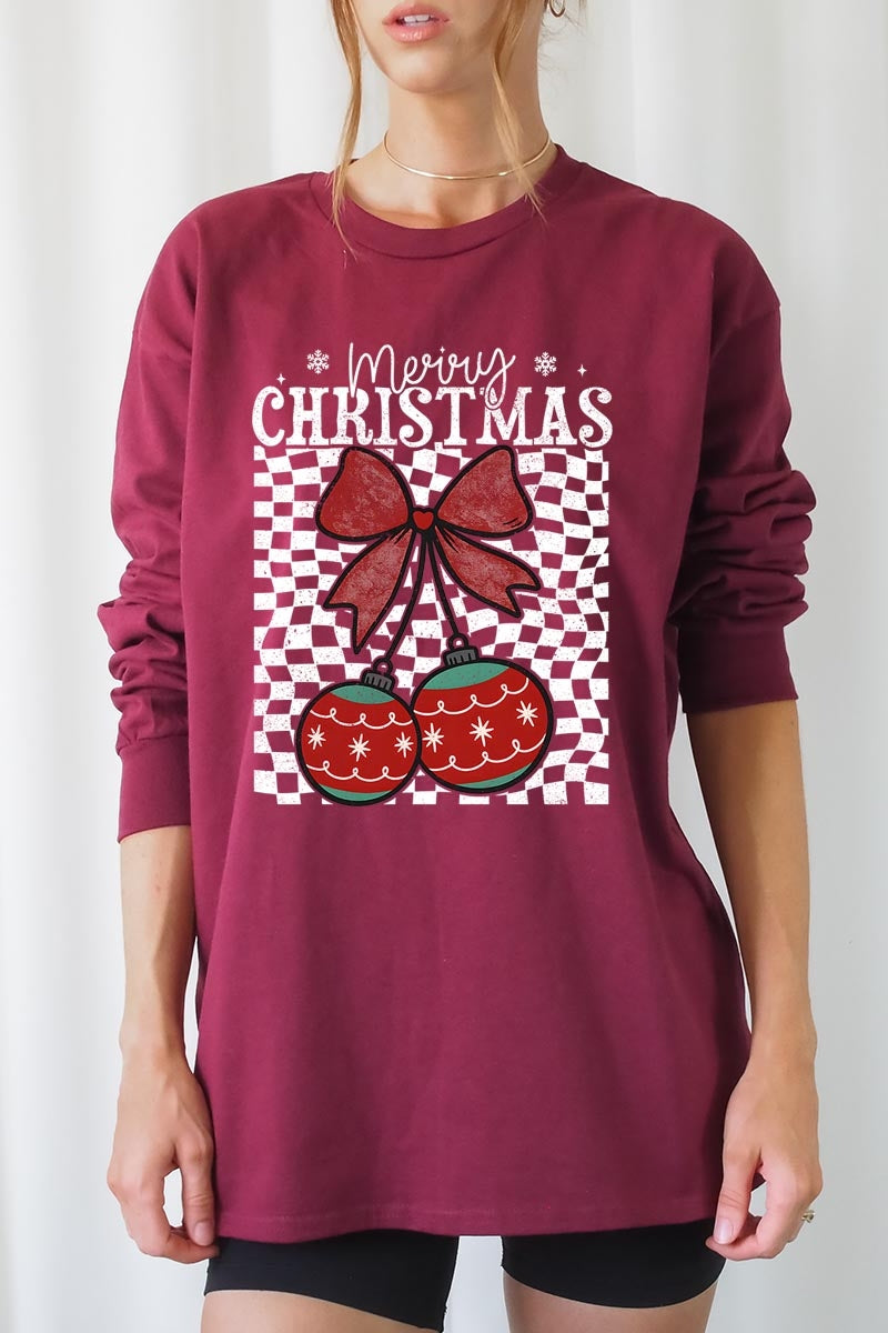 UL240-E3196 Cherry Ornament Christmas Graphic Long Sleeve Tee $13.75
