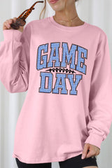 UL240-E3130 Blue Gingham Game Day Graphic Long Sleeve Tee $13.75