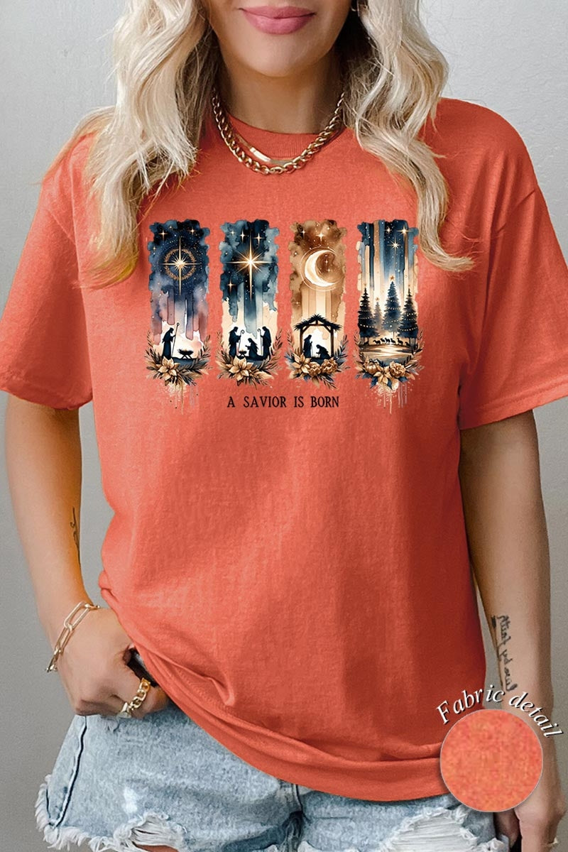 5000P-E3204 Savior Is Born Nativity Graphic Plus Heavy Cotton Tee $12.75