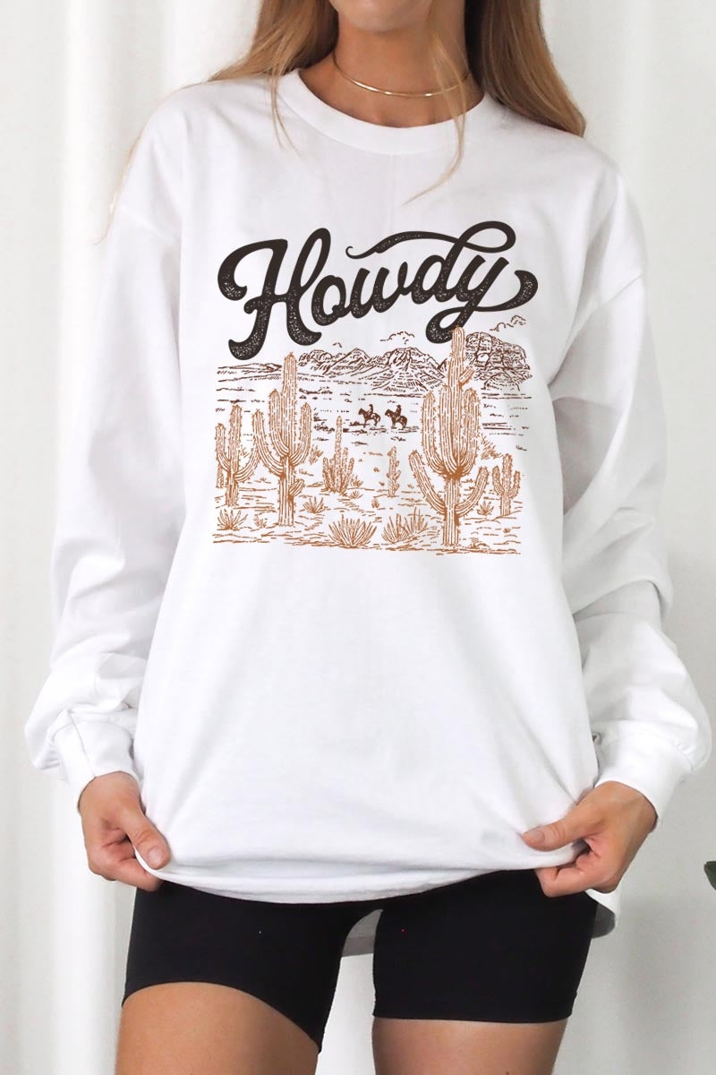 UL240-E3095 Howdy Desert Western Graphic Long Sleeve Tee $13.75