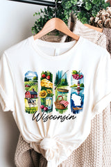 US3001P-E3061WI Wisconsin State Brushstroke Graphic Plus Tee $16