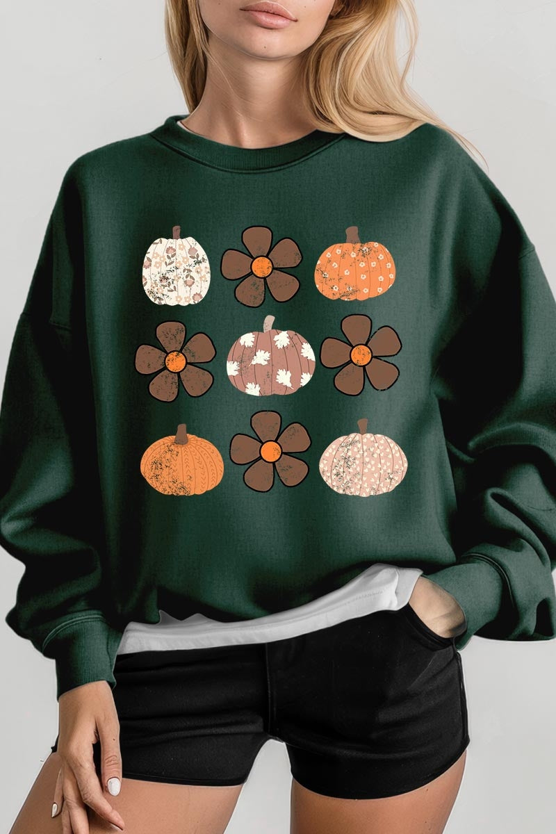 UL180-E3117 Pumpkins & Flowers Fall Graphic Sweatshirt $20
