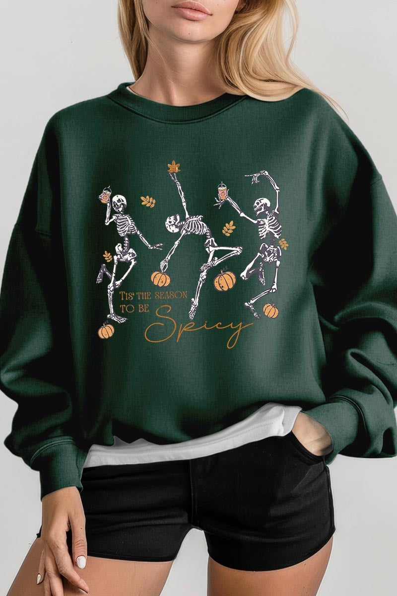 UL180P-E3123 Halloween Skeleton Graphic Plus Sweatshirt $25