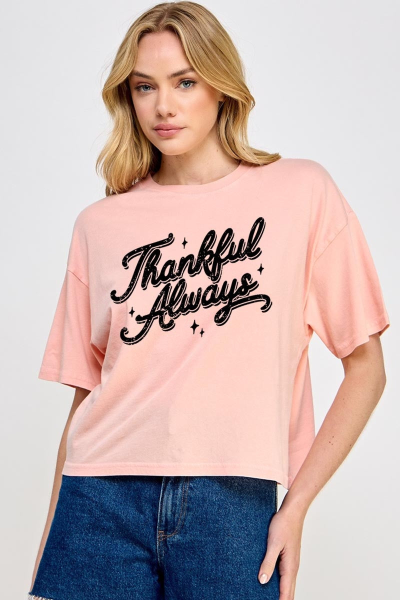 CTS-E3168 Thankful Always Graphic Relaxed Crop Top $11