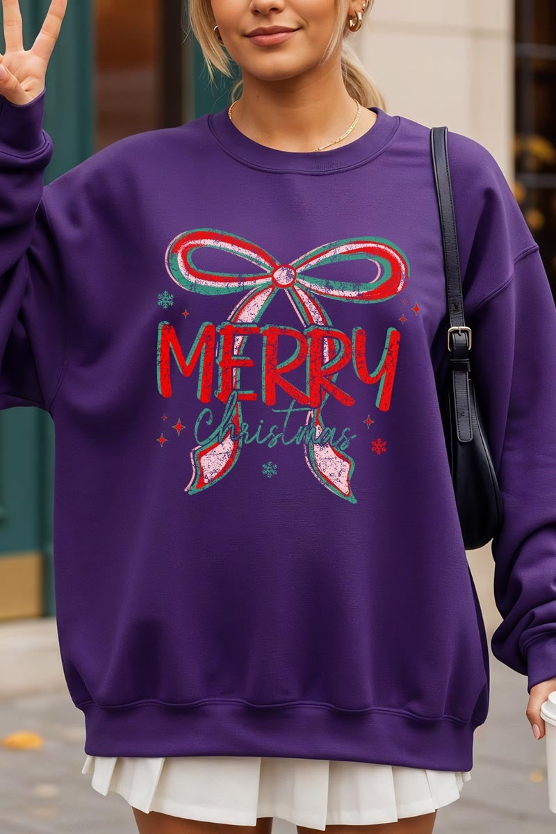 UL180P-E3197 Merry Christmas Bow Graphic Plus Sweatshirt $25