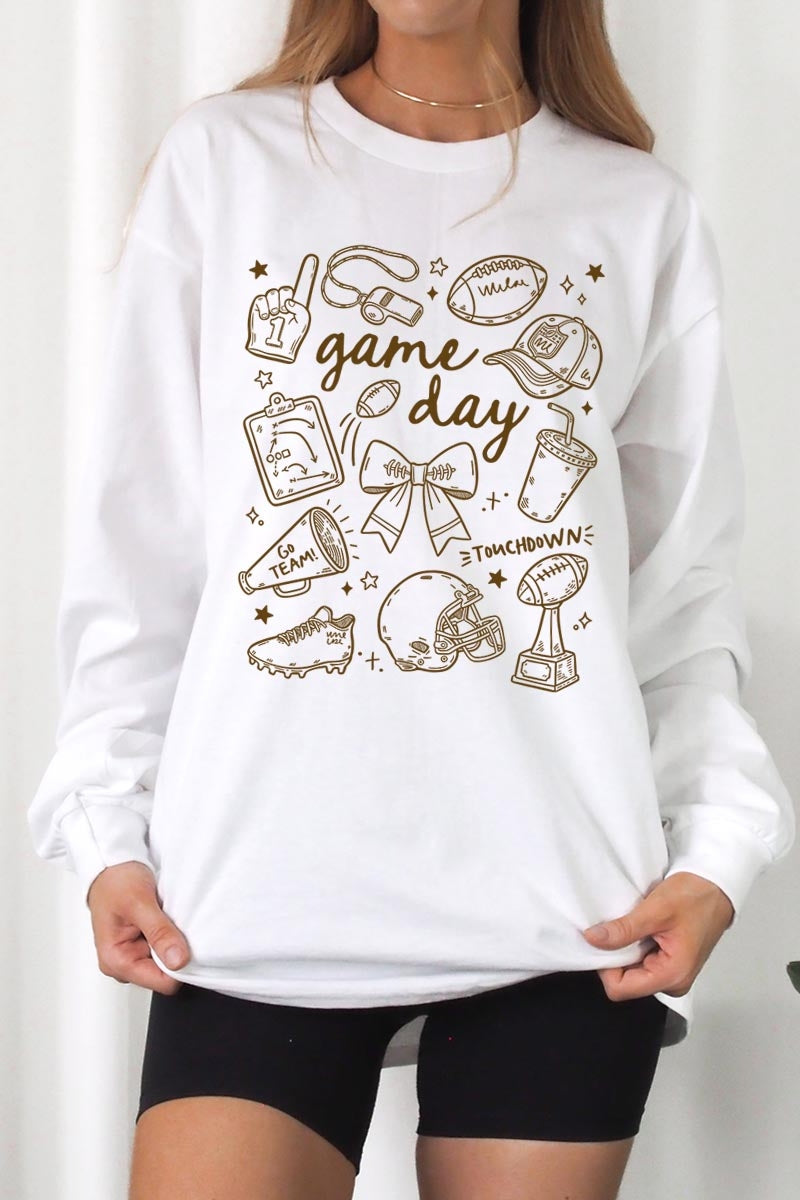 UL240P-E3081 Football Doodles Graphic Plus Long Sleeve Tee $17