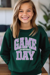 UL180B-E3127Z Purple Gingham Game Day Kids Graphic Sweatshirt $20