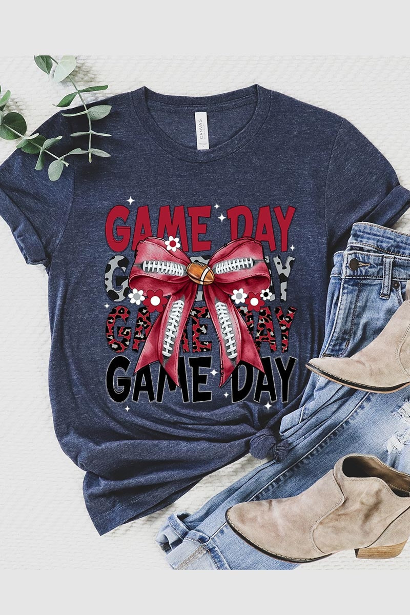 US3001P-E3093 Red Silver Football Game Day Bow Graphic Plus Tee $16