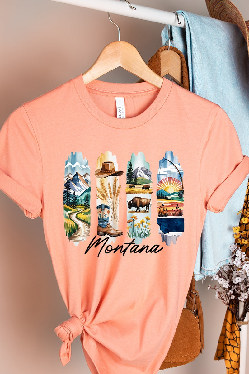 US3001-E3061MT Montana State Brushstroke Graphic Tee $12.5