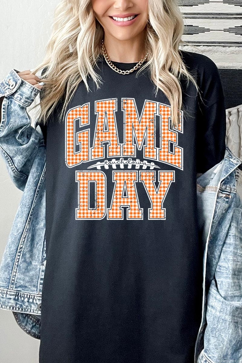 5000P-E3129 Orange Gingham Game Day Plus Heavy Cotton Tee $12.75