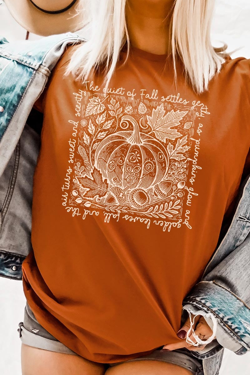 US3001-E3112 Fall Pumpkin Botanical Graphic Tee $12.5