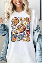 5000P-E3072 Retro Floral Football Graphic Plus Heavy Cotton Tee $12.75