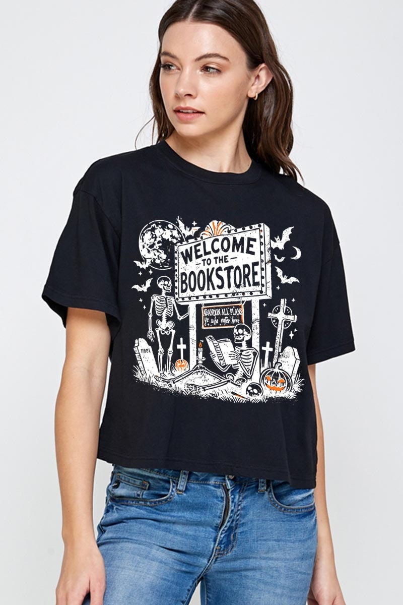 CTS-E3122 Bookstore Halloween Graphic Relaxed Crop Top $11