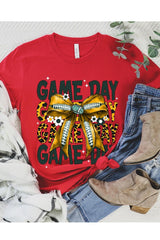 US3001P-E3090 Yellow Football Game Day Bow Graphic Plus Tee $16